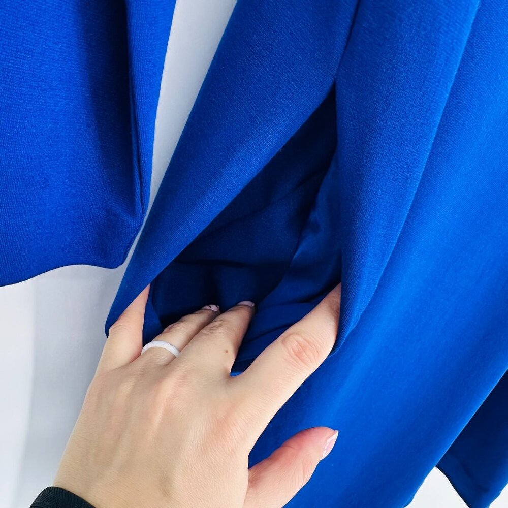 Joan Vass Drape Front Cobalt Blue Long Sleeve Elegant Professional Dress New 2P - Picture 6 of 9